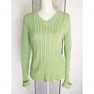 Relativity Sweater Size Small Vtg Lt Green V-Neck Ribbed Cuffed Lagenlook Preppy